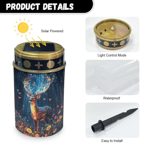 Image of Deer Floral Cemetery Solar Lights for Grave Waterproof Solar Grave Lights for Cemetery Decoration Flameless Solar Powered Light for Prayer