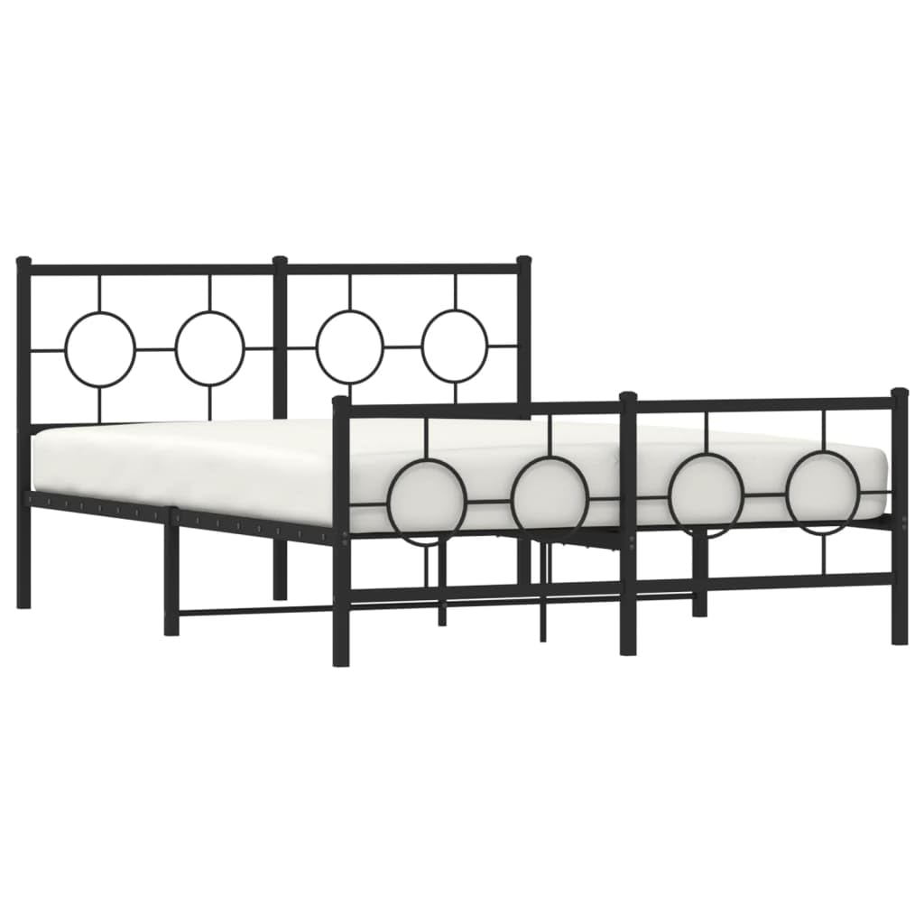 Black Metal Bed Frame 140x200 cm with Headboard | Features a heavy-duty steel platform and integrated slats to support your mattress without a box spring.