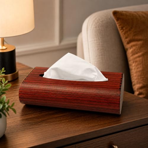 Image of Zesta Wooden Tissue Holder Dining Table Decor | Napkin Stand Kitchen Countertop | Paper Dispenser Case Car Interior | Decorative Wooden Artifact Home Accessory Organizer (Cherry Wood)