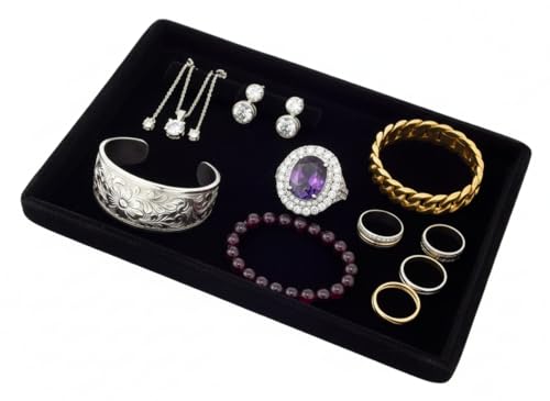 Image of Velvet Jewellery Display & Beading Tray | 12 x 9 Inch Organizer Tray for Necklaces, Bracelets, Cosmetics & Craft Storage | Soft Velvet Finish, Durable & Multipurpose (Pack of 1) (Black)
