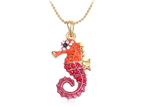 Alilang Golden Tone Multicolored Rhinestones Colorful Seahorse Pendant Necklace