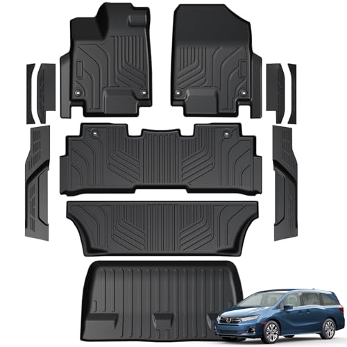 GALVAGNITE Floor Mats for Honda Odyssey 2018-2026 All Weather Floor Mats Trunk Cargo Liner and Door Sill Guards Accessories Full Coverage Set