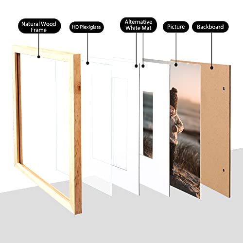 Kinlink 11X14 Picture Frames Natural Wood Frames With Acrylic Plexiglass For Pictures 5X7/8X10 With Mat Or 11X14 Without Mat, Tabletop And Wall Mounting Display, Set Of 4 #TOP2