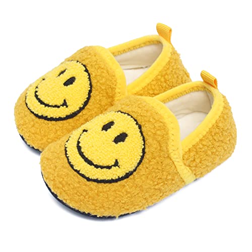 Image of UCUHNB Kids Slippers Toddler Smile Face House Slippers Indoor Home Non-Slip Rubber Sole Shoes Warm Cozy Socks Yellow 5.5-6Toddler