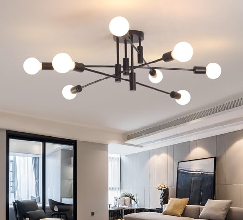 Garwarm Black Ceiling Light Fixture, 8-Lights Semi Flush Mount Ceiling