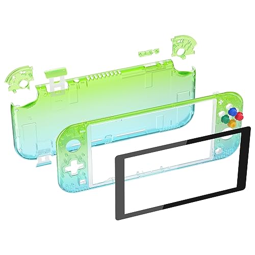 eXtremeRate Gradient Translucent Green Blue DIY Replacement Shell for Nintendo Switch Lite, NSL Handheld Controller Housing w/Screen Protector, Custom Case Cover for Nintendo Switch Lite