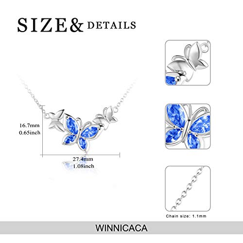 Winnicaca Butterfly Necklace 925 Sterling Silver Butterfly Birthstone Choker Pendant With September Birthstone Created Sapphire Gifts For Women Teen Girls Birthday Mothers Day Gifts #TOP2