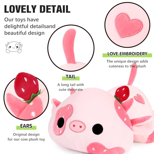 shownicer Plüschtier Kuh Kuscheltier Stofftier Kawaii Kuh Plüsch Kissen Spielzeug Milchkuh Plüsch Wurfkissen Geschenk für Kinder Mädchen 12… – Ansicht 3
