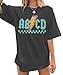 MAXIMGR Teacher Shirts Women Funny Rock'n Roll Teacher Shirt Teacher Life Shirts ABCD Pencil Graphic Short Sleeve Tee Top Dark Grey