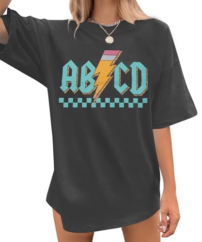 MAXIMGR Teacher Shirts Women Funny Rock'n Roll Shirt Life ABCD Pencil Graphic Short Sleeve Tee Top