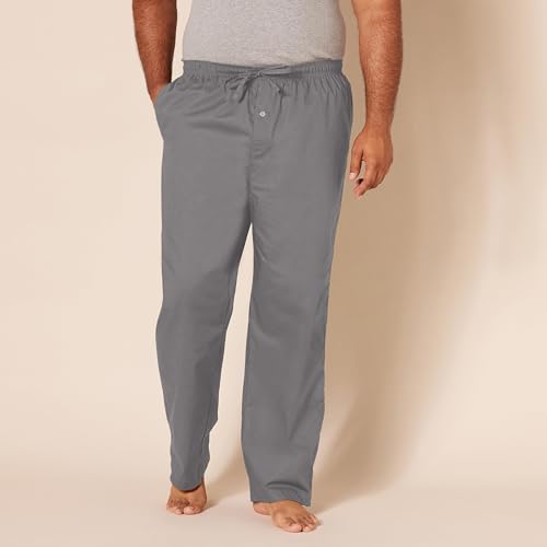 Image of Amazon Essentials Men's Cotton Poplin Straight-Fit Pajama Pants with Pockets, Elastic Waist, Drawstring