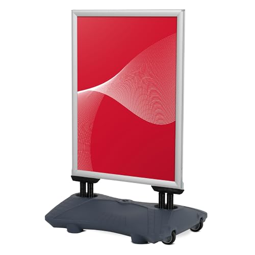 CASHDISPLAY Présentoir publicitaire extérieur avec base rechargeable et roues | Support pour affiche avec cadre d'ouverture click | Idéal pour la publicité...