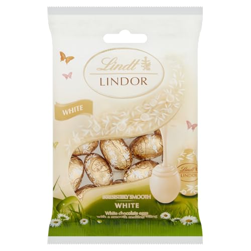 Lindt Lindor Mini White Chocolate Eggs 80g – White Chocolate Truffles with Smooth Melting Filling – Easter Chocolate Treat for Sharing – Easter, gift