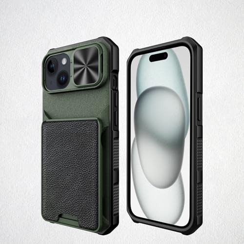 Coque portefeuille iPhone 15 Plus antichoc, étui vert mince avec porte-cartes