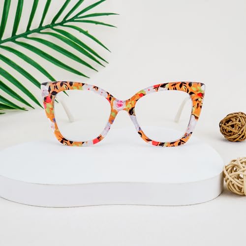 Image of Zeelool Cat Eye Blue Light Glasses for Women Stylish Floral Eyeglasses Frames Non Prescription Full Eyewear Anti UV