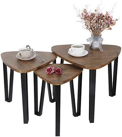 Nouva Industrial Nesting Coffee End Side Night Table, Modern Living Room Stacking Side Tables Sturdy and Easy Assembly Furniture for Bedroom Home Office (Set of 3)