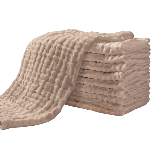 Yoofoss Musselin-Spucktücher für Babys, 100 % Musselin, Baby-Waschlappen für Jungen und Mädchen, groß, 50,8 x 25,4 cm, super weich und saugfähig, Braun, 10 Stück