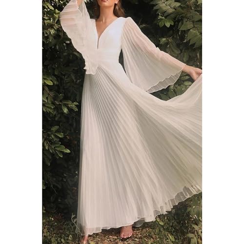 Robe à taille élastique anti-compression confortable col en V blanche M - 4