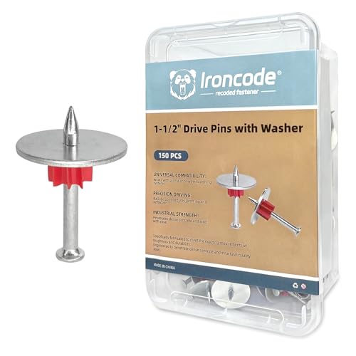 Powder Actuated Fasteners, Drive Pins with 1-1/2" Washer, 150pcs/pack by IRONCODE - Used condition - US$20.89