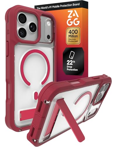 Image of ZAGG Rainier Case with Kickstand for iPhone 17 Pro Max - Red Black Cherry, Graphene 22ft (7m) Drop Protection, Lanyard Attach Points, MagSafe, Wireless Charging Compatible, Phone Case