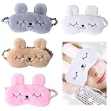 Juego de 4 antifaces para dormir para niños, peluche de dibujos animados, bonito diseño color avellana, suave y opaco, transpirables para viajes, para niñas y niños, siestas en casa