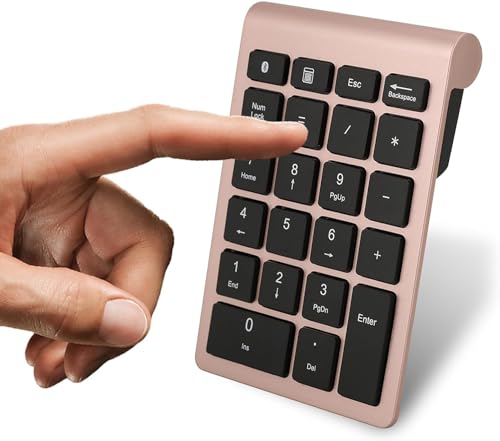 OasisFlow Wireless Number Pad BT304 22 Keys Numeric Keypad Wireless Mini Keyboard Compatible with Bluetooth 5.0 for Laptop, Desktop, PC, Notebook (Rose Gold)