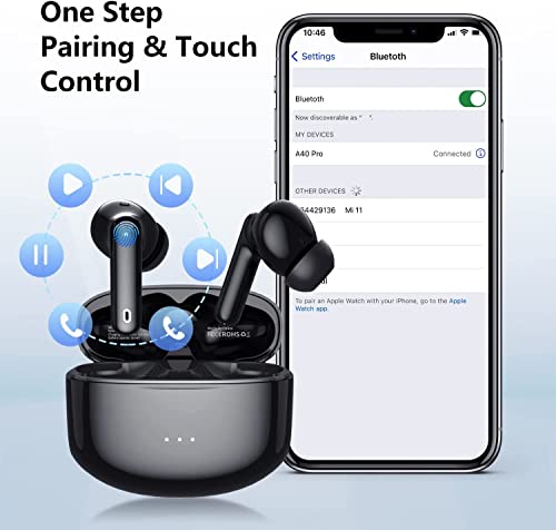 A40 Pro Wireless Earbuds, 50Hrs Playtime Bluetooth Earbuds Built In Noise Cancellation Mic With Charging Case, Bluetooth Headphones With Stereo Sound, Ipx7 Waterproof Ear Buds For Iphone And Android #TOP4