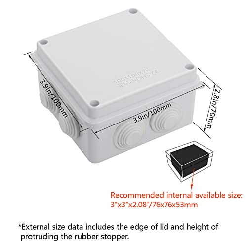 Lemotech Abs Plastic Dustproof Waterproof Ip65 Junction Box Universal Electrical Project Enclosure White 3.9 X 3.9 X 2.8 Inch (100 X 100 X 70 Mm) #TOP1