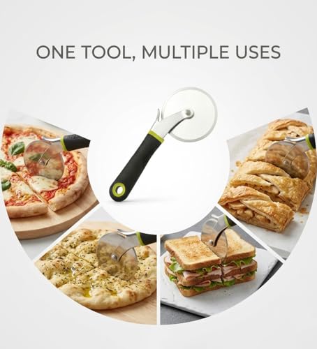 Image of SIGNAMIO Pizza Cutter for Kitchen Durable Stainless Steel Wheel Brownie Cutter Tool with Sharp Blade and Comfortable Non Slip Handle for Effortless Slicing at Home