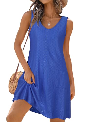 Image of elescat Swimsuit Coverup Summer Dresses for Women Eyelet Casual Loose Sleeveless Sundress with Pockets 2026
