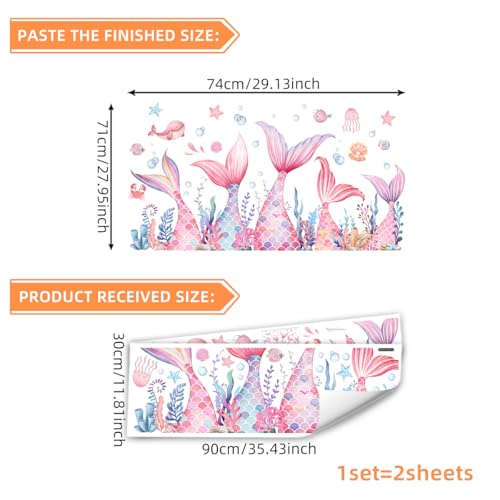 Vinilos decorativos de cola de sirena rosa para pared, 2 piezas miniatura 2