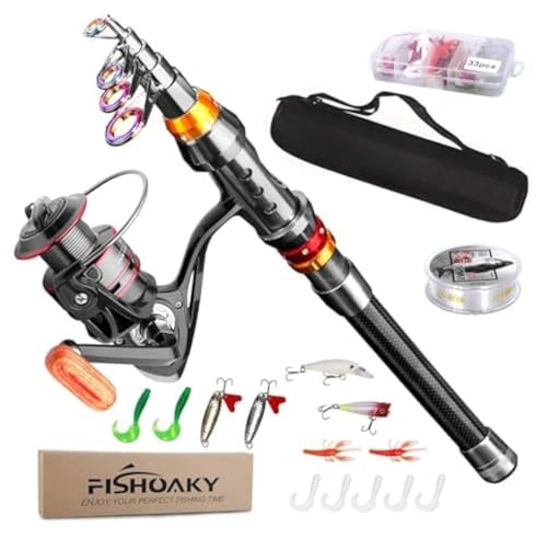 Beedove Fishing Rod kit Carbon Fiber Telescopic Fishing Pole and Reel Combo Fishing Rod Set with Line Lures Tackle Hooks Reel Carrier Bag Fit for Adults Travel Saltwater Freshwater (2.4)