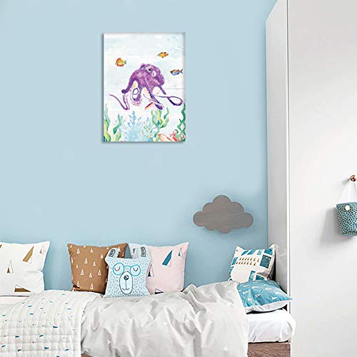 CHDITB Conjunto de arte de arte de selva emoldurada para aquarela cavalo marinho polvo peixe conjunt