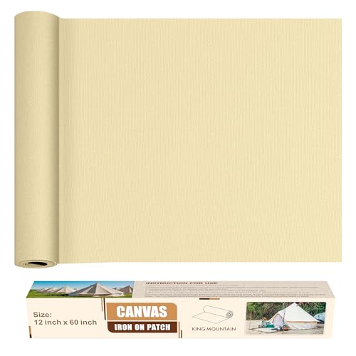 KING MOUNTAIN Canvas Iron on Patch,12"×60",Waterproof 100% Cotton Fabric Repair Patch,Used for Various Sofa,Tent,Clothes,Seats,Suitcases (Beige3.0,Waterproof)