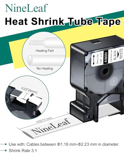 Tube thermorétractable compatible DYMO 18051 NineLeaf pour identifier les câbles - 2