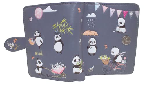 Shag Wear Panda Mania Small Wallet for Women and Teen Girls Vegan Faux Leather Gre 4.5"2