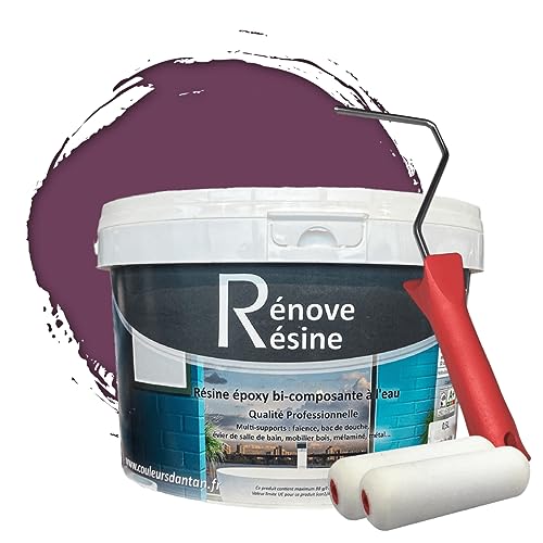 COULEURS D ANTAN Peinture Résine multisupport Intérieur pour Faïence, Carrelage, Douche, Baignoire 5m² - RAL 4001 Lilas rouge + Kit d'application OFFERT