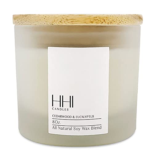 All-Natural Cedarwood Candle Scented Soy Candle | Cedarwood And Eucalyptus Candle | A Fresh Blend Cedarwood And Eucalyptus | Large Eight Ounce Single Wick Candle | Long Burn Time | Hhi Candles #TOP4
