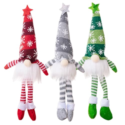 Gnomi natalizi con gambe lunghe, 3 pezzi, simpatici gnomi in maglia di peluche con luce per tavoli, vassoi a gradini, mensole, tavoli, davanzali di finestre e caminetti, decorazione gn