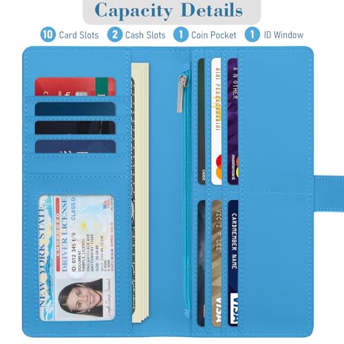RFID Blocking Slim Womens Wallet, Bifold Credit Card Holder Purse with Zippered Coin Pocket Credit Card Slots, Secure Compact Purse for Everyday Use (Flower-Blue)2