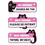 3Pcs New Driver Magnet for Car, Cute Black Cat Student Driver Magnet Sticker for Car, Please Be Patient Keep Distance Safety Reflective Sign Reusable Movable Bumper Stickers & New Driver Gifts