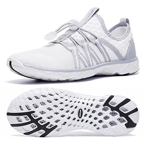 ALEADER Women's Xdrain Lightweight Water Shoes Slip On Lady Quick Drying Kayaking, Surfing, Swimming Shoes White/Gray 8 US