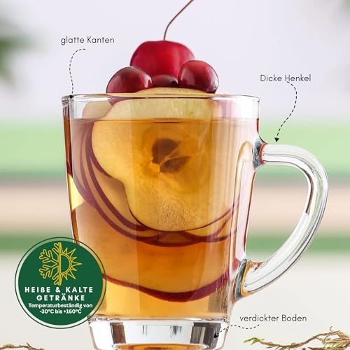 vienberg Vega Teegläser mit Henkel 18er Kombo Set 250/300/400 ml – Robuste Kaffeegläser & Glühweingläser – Spülmaschinenfest & Hitzebeständig - Glastassen für Tee, Kakao & Cappuccino