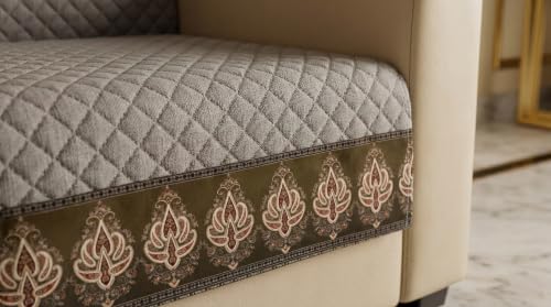 Image of KINGLY L-Shape Sofa Cover 7 Seater 4+3 Velvet Full Cover - Warm Grey | Fully covered quilted velvet slipcover, washable anti-slip furniture protector, L-type corner sofa cover for living room