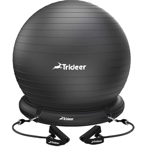 Trideer Ball Chair Yoga Ball Chair Exercise Ball Chair with Base & Bands for Home Gym Workout Ball for Abs, Stability Ball & Balance Ball Seat to Relieve Back Pain (L(23-26ines/58-65cm), Black) Cover