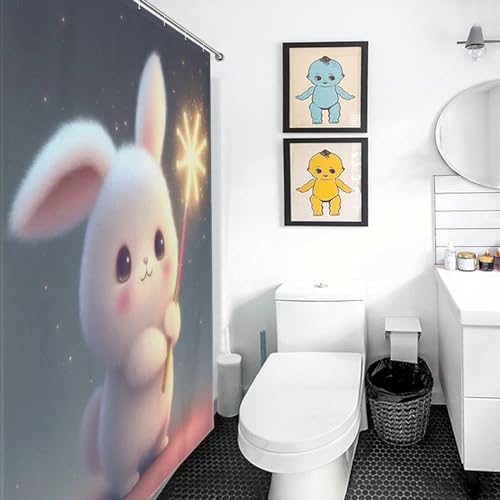 Rideau de douche lapin imperméable en tissu lavable de haute densité 122x183cm - 3