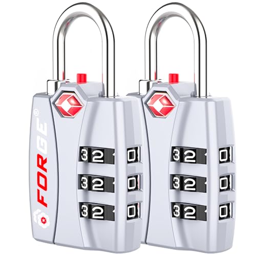Image of Forge Open Alert TSA Approved Luggage Locks - 3 Digit Combination, Easy Read Dials, Zinc Alloy Body - Ideal Travel Lock for Luggage, Suitcases, Bags & Toolboxes (Silver 2 Locks)