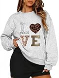 PEFYERVERY Women Sweatshirt Warm Crewneck Long Sleeve Pullover Plus Size Love Leopard Print Graphic Hip-Hop Y2k Street Oversize Style Sweater Gray L