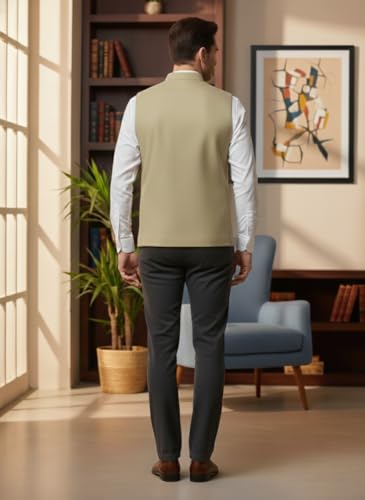 Image of LATEST CHIKAN Men's Nehru Jacket | Ethnic Waistcoat with Mandarin Collar | Premium Textured Fabric | Party, Wedding