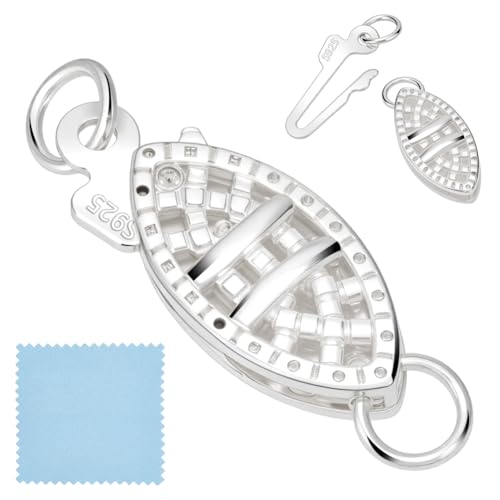 GOMAKERER 925 Sterling Silver Pearl Filigree Necklace Clasp, 13mm Oval Filigree Fish Hook Clasp Horse Eye Jewelry Slide Clasps Bracelet Connectors for Necklace Bracelet Chain Jewelry Making